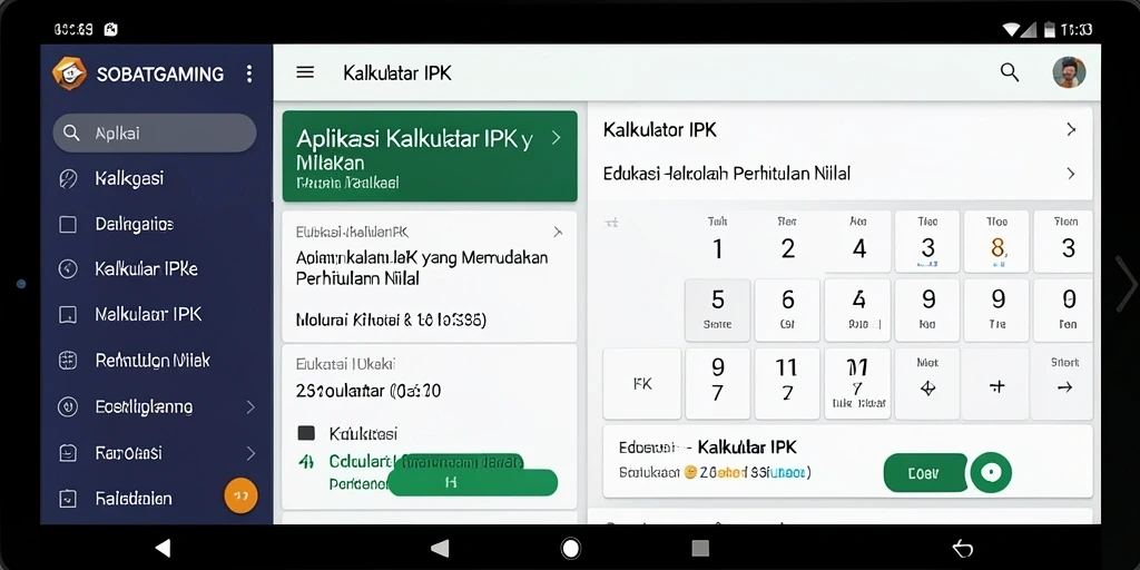 Antarmuka aplikasi SOBATGAMING yang menampilkan Kalkulator IPK.